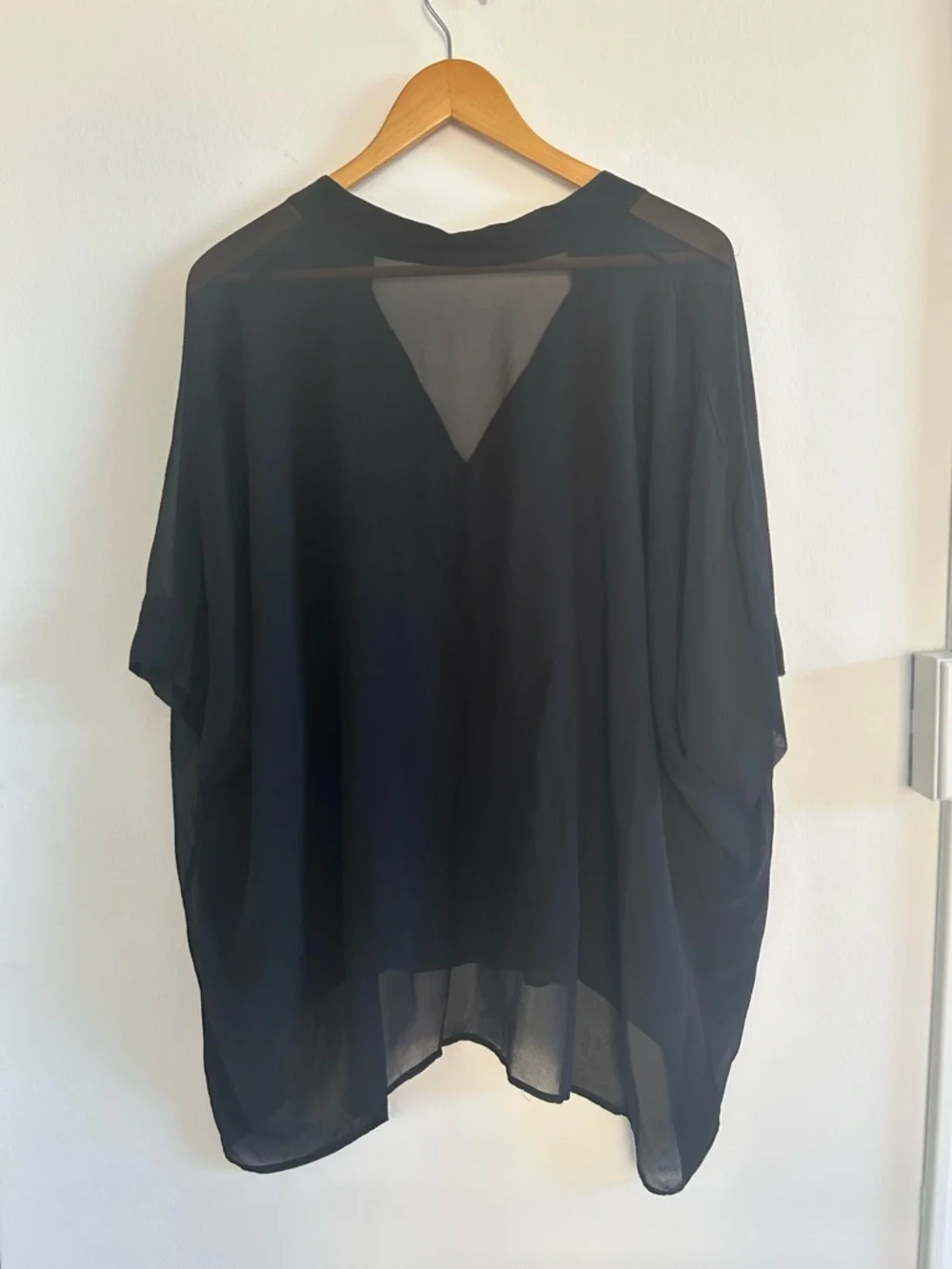Eileen Fisher Black Sheer V-Neck Tunic Blouse - Picture 4 of 4
